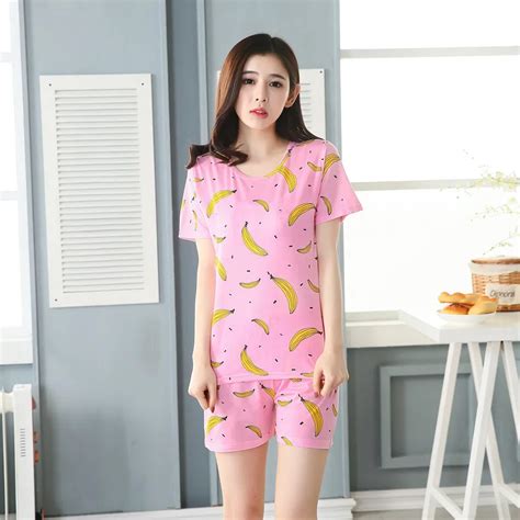 Fashion 2017 Wavmit Women Pajamas Set Thin Cartoon Summer Girlfriend T Indoor Cloth Home Suit