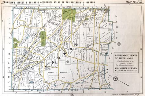 Original Radnor Township Map 1946 Franklin Survey Company Villanova
