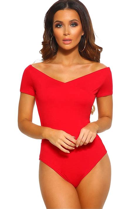 hualong sexy v neck red short sleeve bodysuit online store for women sexy dresses