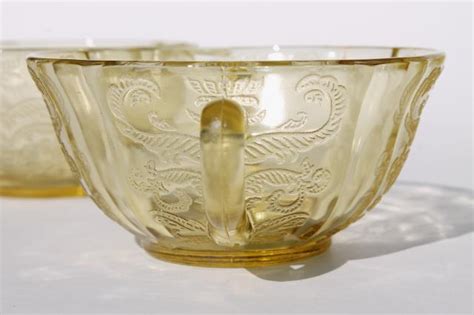 Amber Yellow Depression Glass Cream Soup Bowls Madrid Recollection Pattern Glass
