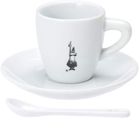 Bialetti Classic Italian Espresso Cup And Saucer With Spoon Set In Porcelain White