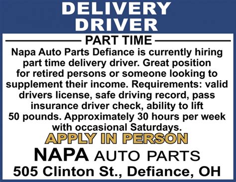 Delivery Driver Napa Auto Parts