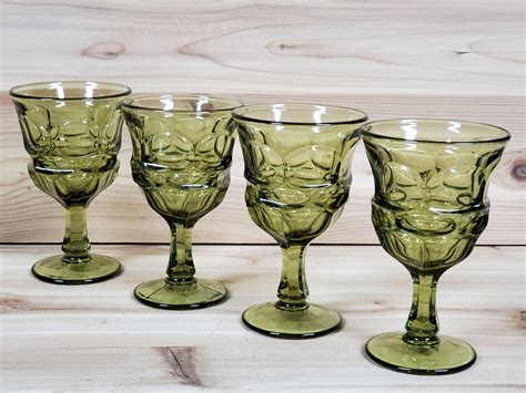 vintage fostoria argus green olive green water goblet stemware set of 4 henry ford museum hfm