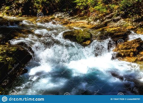 Natural Landscapes In The Forest River And Waterfall In Vintgar Gorge
