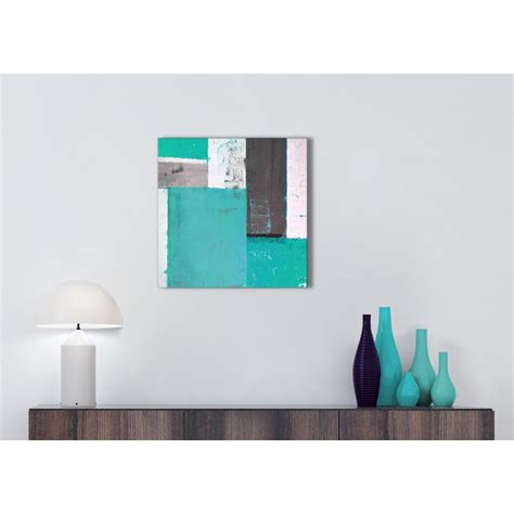 Turquoise Grey Abstract Painting Canvas Wall Art Modern 49cm Square