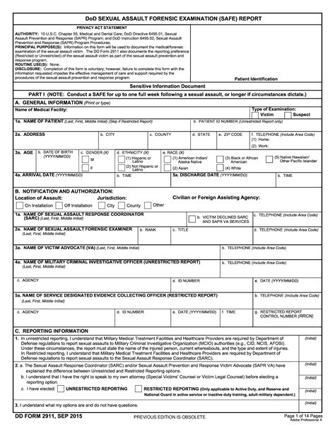 Dd Form 2911 Dod Sexual Assault Forensic Examination Report Forms