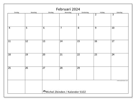 Kalender Februari 2024 Om Af Te Drukken “53zz” Michel Zbinden Sr