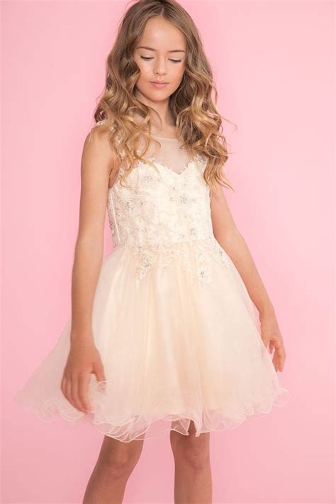 tween girls short blue dress with lace illusion bodice dresses for tweens formal gowns for