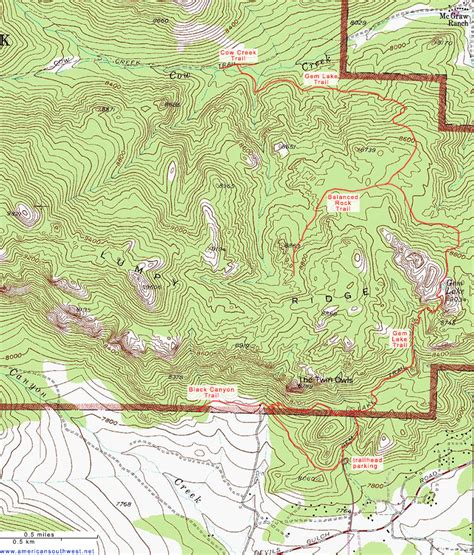 Topographic Map Of Gem Lake And Balanced Rock Rocky