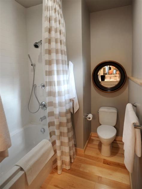 Traditional Guest Bathroom With Striped Shower Curtain Hgtv