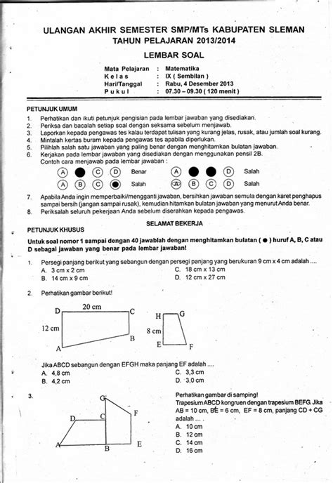 Contoh Soal Uas Matematika Kelas 9 Semester 1 - Contoh Soal Terbaru