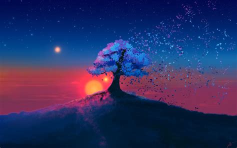 Download Dark Tree Sunset Landscape Art 1440x900 Wallpaper