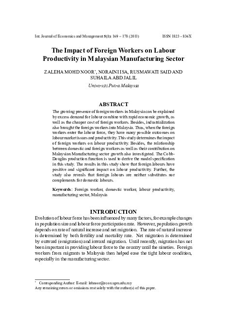 Do foreign workers hurt malaysian workers in terms of employment and wages? (PDF) The Impact of Foreign Workers on Labour Productivity ...