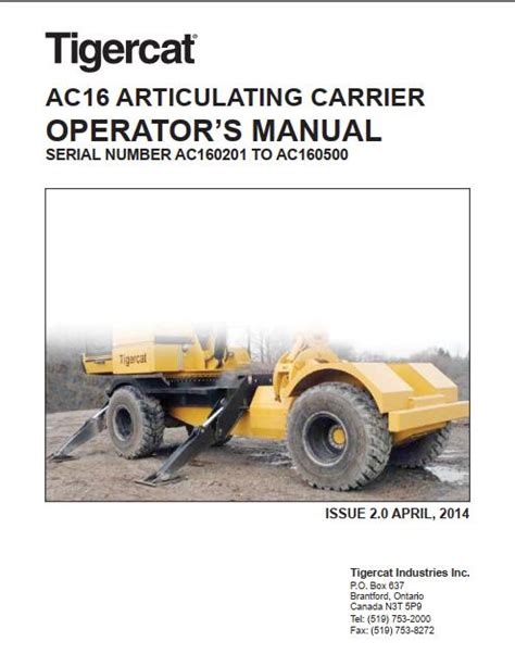 Tigercat AC16 Articulating Carrier Operator S Manual 38748AENG