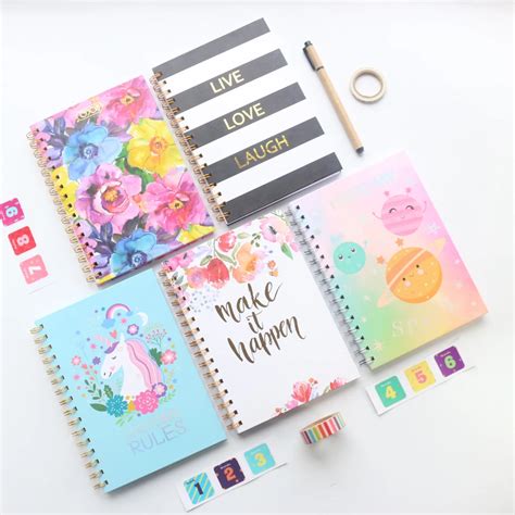 Domikee New Cute Hardcover School Coil Spiral Composition Notebooks