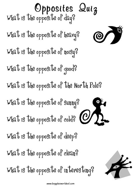Opposite Games and Worksheets for ESL