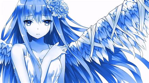 Anime Girl With White Hair And Blue Eyes With Wings