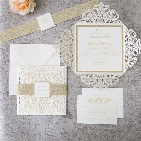 Fabulous Lace Wedding Invitation And Rsvp Set In Ivory