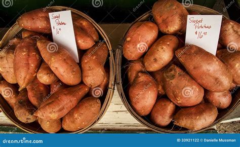 Two Bushels Of Sweet Potatoes For Sale Stock Photo Image Of Round