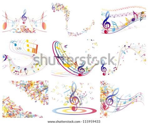 Multicolour Musical Notes Staff Background Vector Stock Vector Royalty