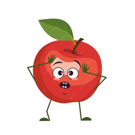 Premium Vector Cute Apple Character With Emotions In A Panic Grabs