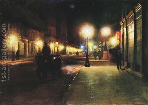 Parisian Street at Night - Ludwik de Laveaux - Oil Painting Reproductions