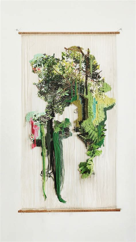 Textile Art With Overflowing Embroidery Thread Depicts Growing Plant Life