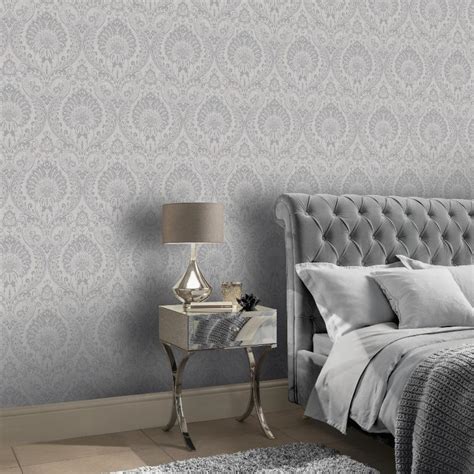Watch our step by step video and guide on how to hang wallpaper here. Decoris Silver Damask Wallpaper for Bedroom and Living ...