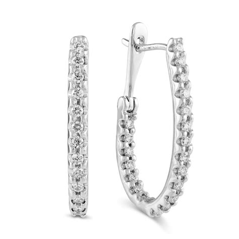 14k White Gold Diamond J Hoop Earrings Borsheims