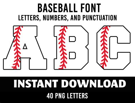 Baseball Alphabet 78 Letters Baseball Numbers Png Font Etsy