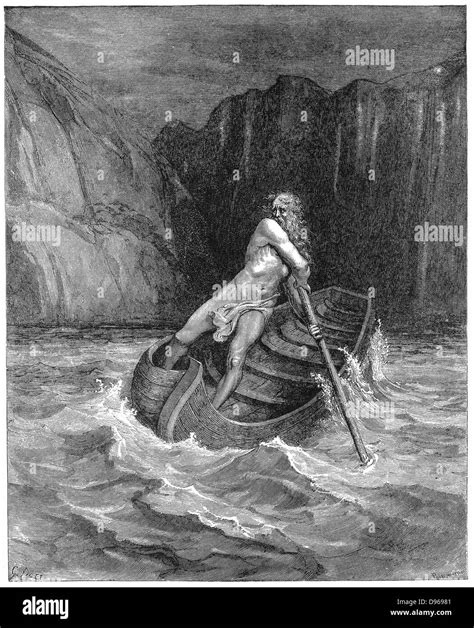 Charon The Ferryman Rowing To Collect Dante And His Guide Hi Res Stock