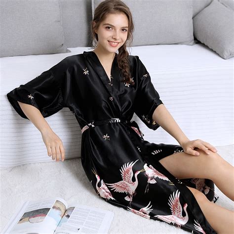Buy Silk Robe Femme Sleepwear Satin Robes Women Sexy Bathrobe Spring Autumn