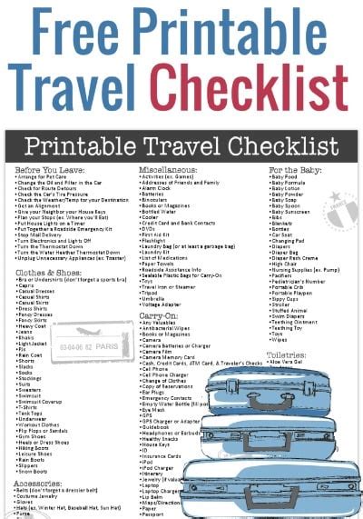 Free Printable Travel Checklist From Freebie Finding Mom