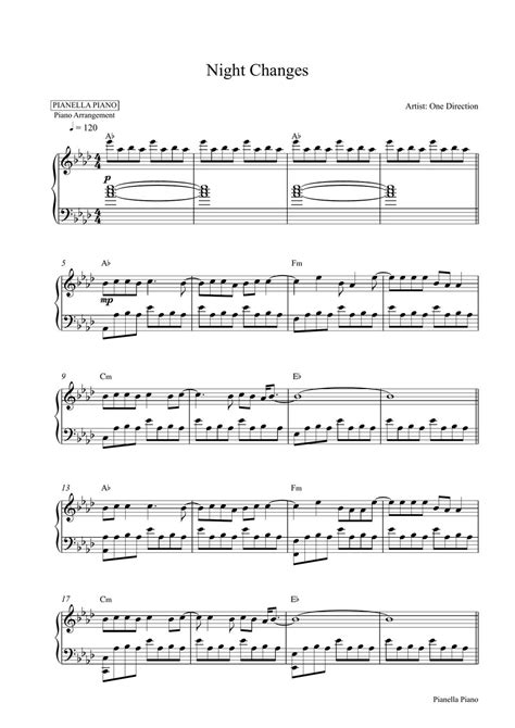 One Direction Night Changes Piano Sheet Music Sheets By Pianella Piano