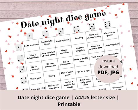 Date Night Dice Game Printable Couple Game Valentines Etsy