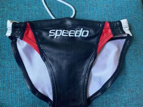 Speedo Water Polo Suit 26 Mens Brief Swimsuit Rubber Wet Look Leather