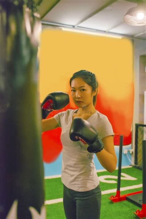 Asian Female Boxer Practicing Boxing Stock Image Image Of Muscular