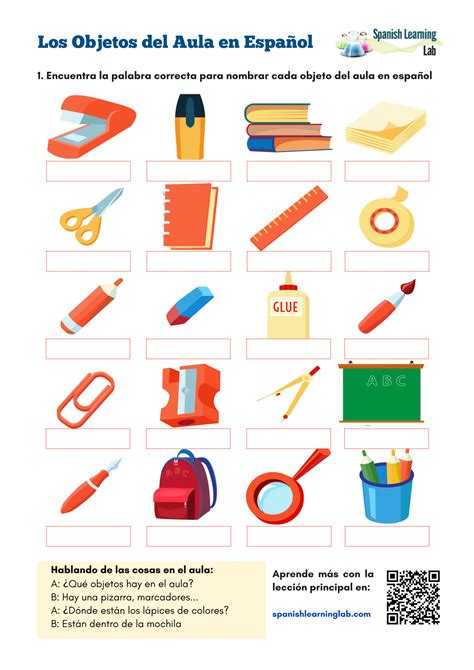Classroom Objects In Spanish Pdf Worksheet Spanish Learning Lab