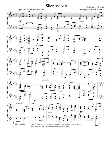 Shenandoah Arr John Carter Sheet Music John Carter Piano Solo