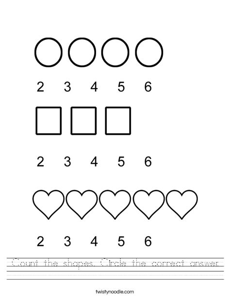 Count The Shapes Circle The Correct Answer Worksheet Twisty Noodle
