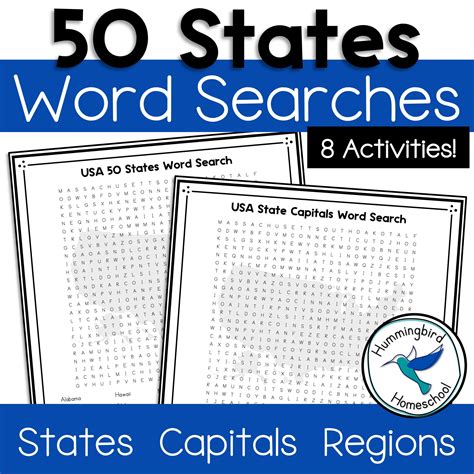 USA 50 States Word Search PDFs | Hummingbird Homeschool