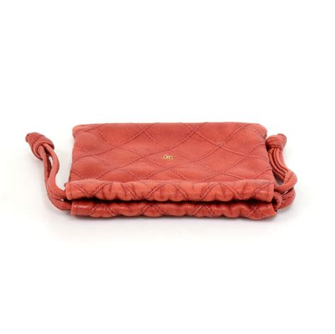 Chanel Vintage Chanel Red Quilted Leather Mini Pouch