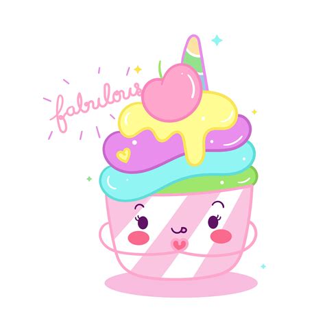 Cute Unicorn Cupcake Vector Birthday Bakery Party Kawaii Animal Pony