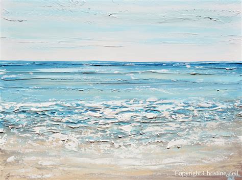 Custom Art Abstract Painting Coastal Seascape Textured Blue White Ocean