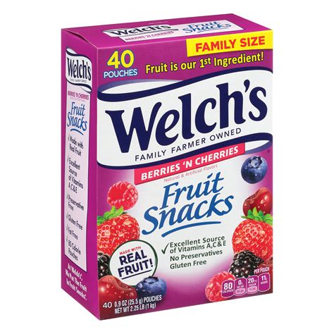 Welchs Fruit Snacks Berries N Cherries 40 Ct 09 Oz