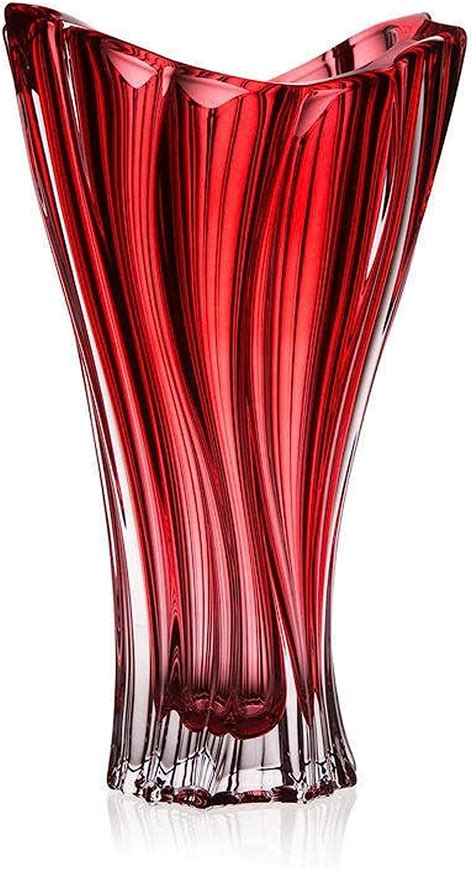 Czech Bohemian Crystal Glass Vase 12 H Red Plantica European Design Elegant