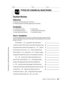 Verb worksheets teacher worksheets printable worksheets chemical equation nucleic acid list of skills earth layers systems of equations chemical reactions. Types of Chemical Reactions Worksheet for 9th - 12th Grade ...