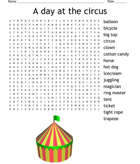 A Day At The Circus Word Search Wordmint