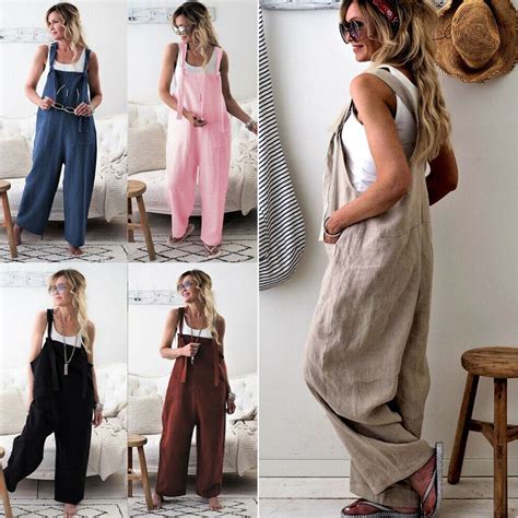 Women Dungarees Harem Strap Pants Loose Jumpsuit Baggy Trousers Overalls Pants Ad Strap