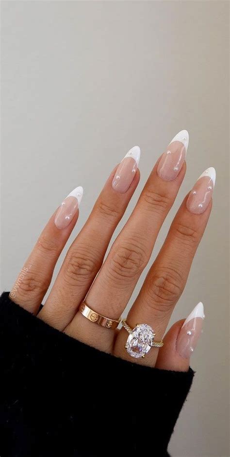 40 Best Wedding Nails 2022 Pearl Nails White French Tips Stylish